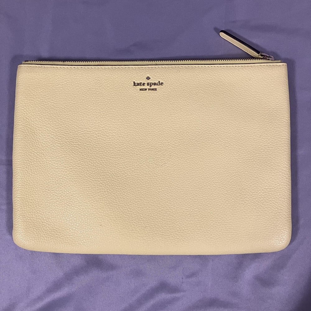 Kate Spade New York Clutch‎ Bag Womens Medium Yellow Leather Zip Pouch Bag
